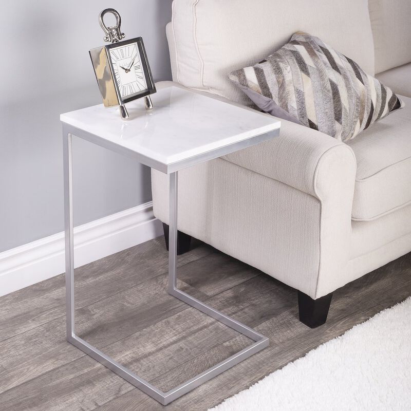 Butler Specialty Company Lawler Marble C- Side Table, Silver, White