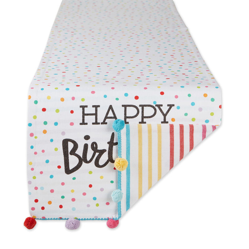 14" x 72" Red and White Happy Birthday Embellished Decorative Table Runner