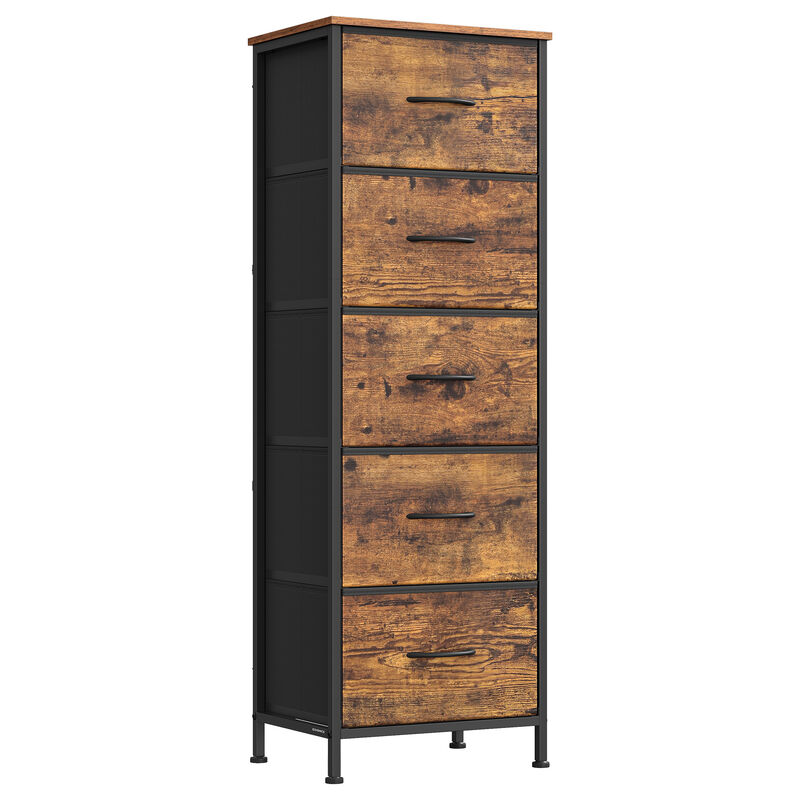 46 Inch Tall 5 Drawer Dresser Storage Organizer Steel Frame Brown image number 0