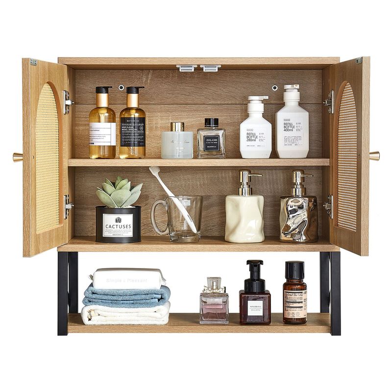 Bathroom Storage Cabinet Wall Mounted with Adjustable Shelf and Open Partition-Brown image number 4