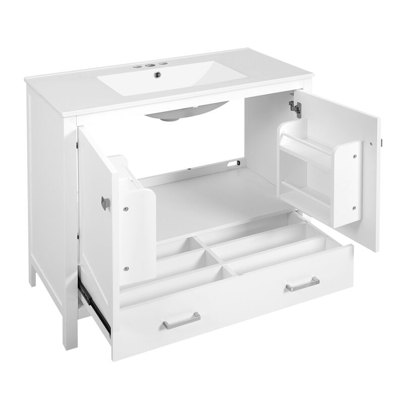 Merax Bathroom Vanity with Ceramic Sink Soft-Close Doors & Divided Drawer 2 Storage Shelves Modern Storage Cabinet image number 1
