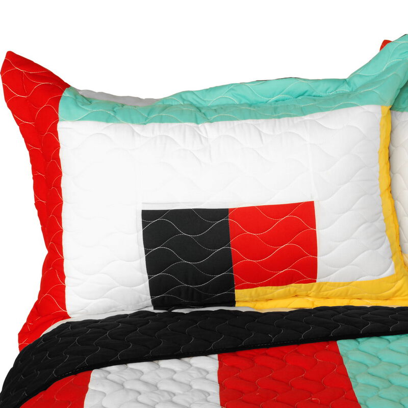 3 Pieces Reversible Geometric Quilt Set with Vermicelli Stitching image number 2