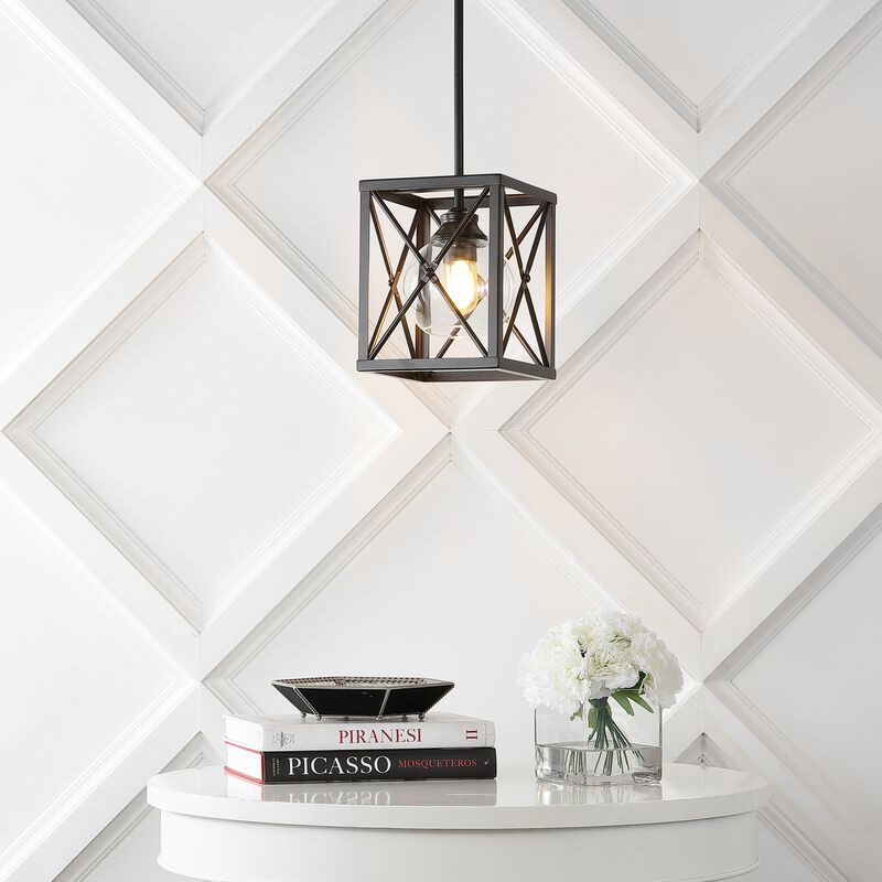 Amara 1-Light Industrial Farmhouse Iron/Glass LED Pendant