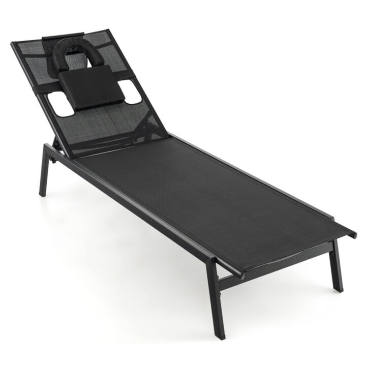 Hivvago Patio Sunbathing Lounge Chair 5-Position Adjustable Tanning Chair-Black