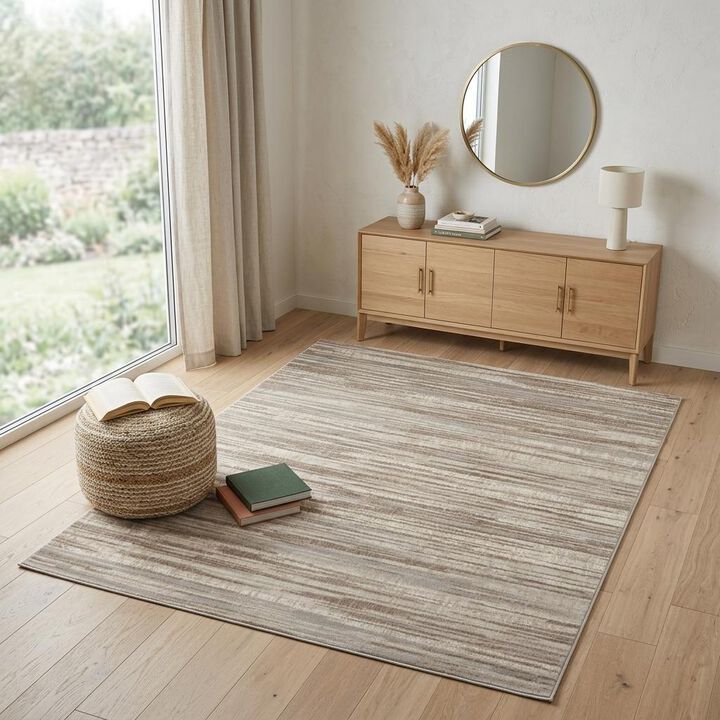 HomeRoots 9' X 12' Ivory and Gray Abstract Non Skid Area Rug