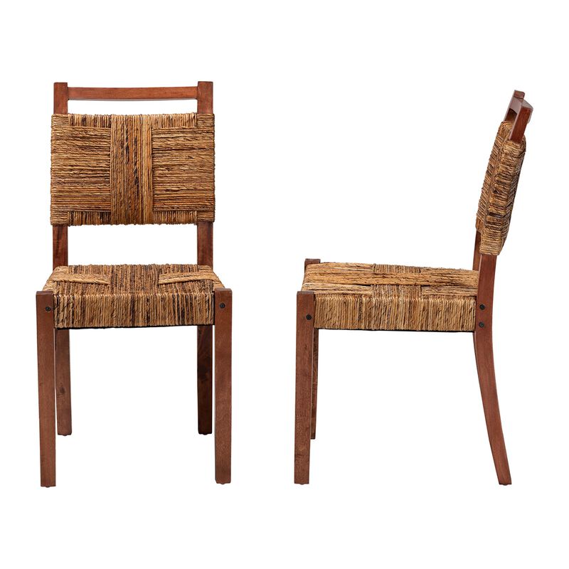 bali & pari Chabela Handwoven Seagrass Dining Chair Set of 2- Solid Mango Wood Frame with Woven Seat and Backrest, Rustic Boho Style Kitchen or Dining Room Seating, Brown image number 3