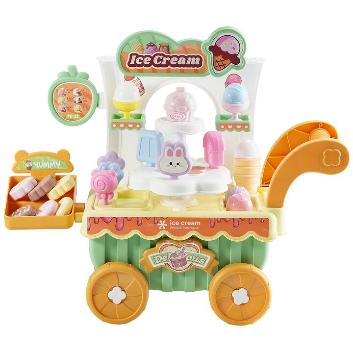 Kids Ice Cream Cart Toy, 27 PCS Pretend Play Store with Lights & Sounds