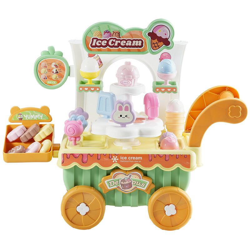 Kids Ice Cream Cart Toy, 27 PCS Pretend Play Store with Lights & Sounds image number 0