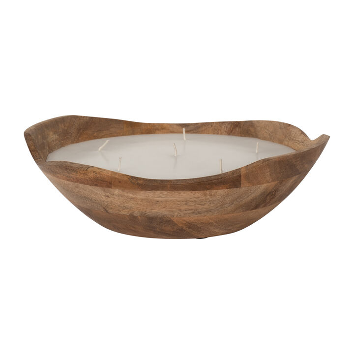 9" 14 Oz Vanilla Curvy Wood Bowl Candle