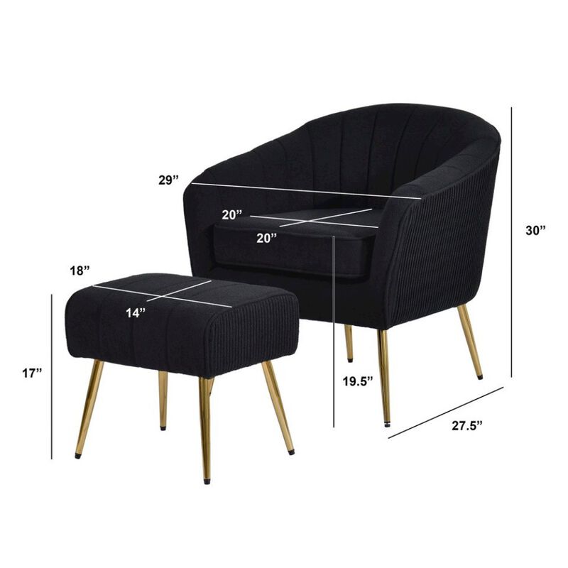 Best Quality Furniture 2 Piece Barrel Chair With Matching Ottoman In Black And Gold