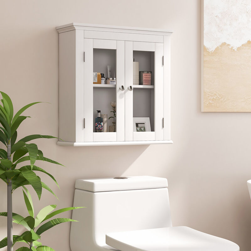 Costway 2-Door Bathroom Wall Mount Medicine Cabinet with  Tempered Glass & Adjustable Shelf