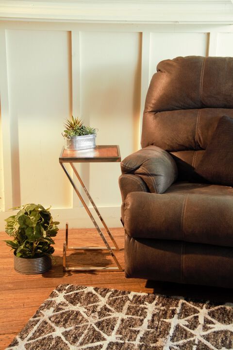 Z-Shaped Wood and Metal Side Table with Modern Asymmetrical Design