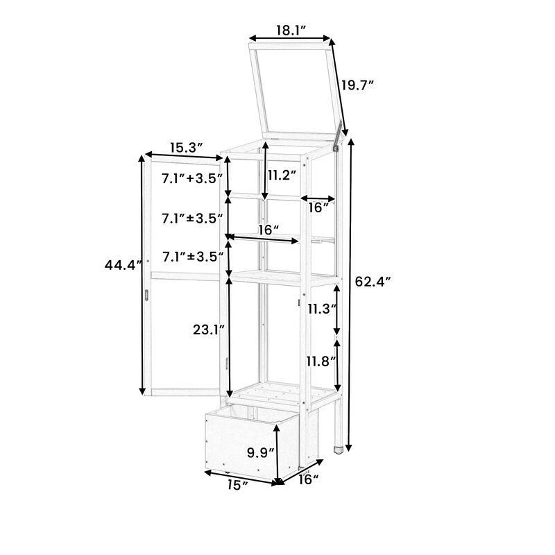 Wood Garden Greenhouse with Portable Cold Frame, Movable Storage & Adjustable Shelves