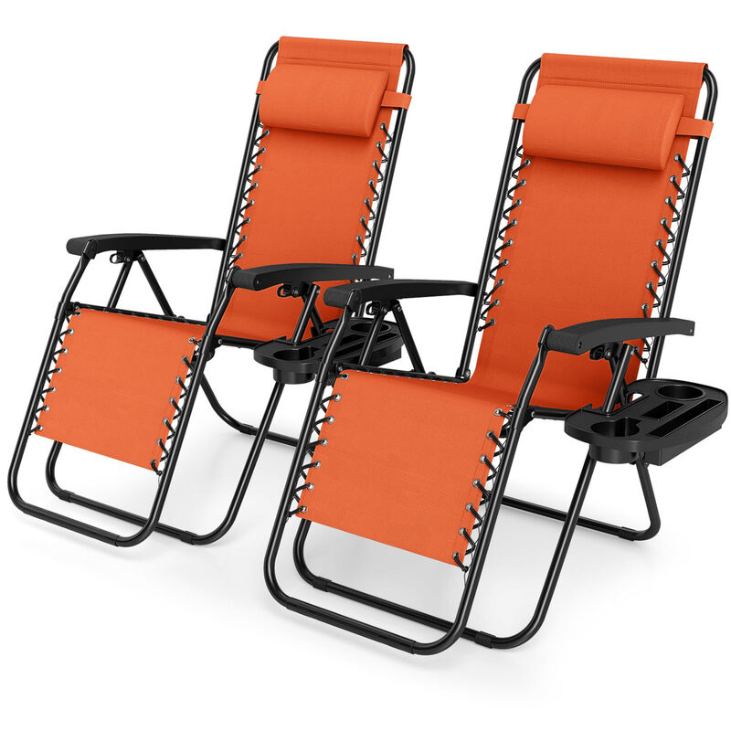 Set of 2 Folding Zero Gravity Chairs with Tray and Backrest image number 0