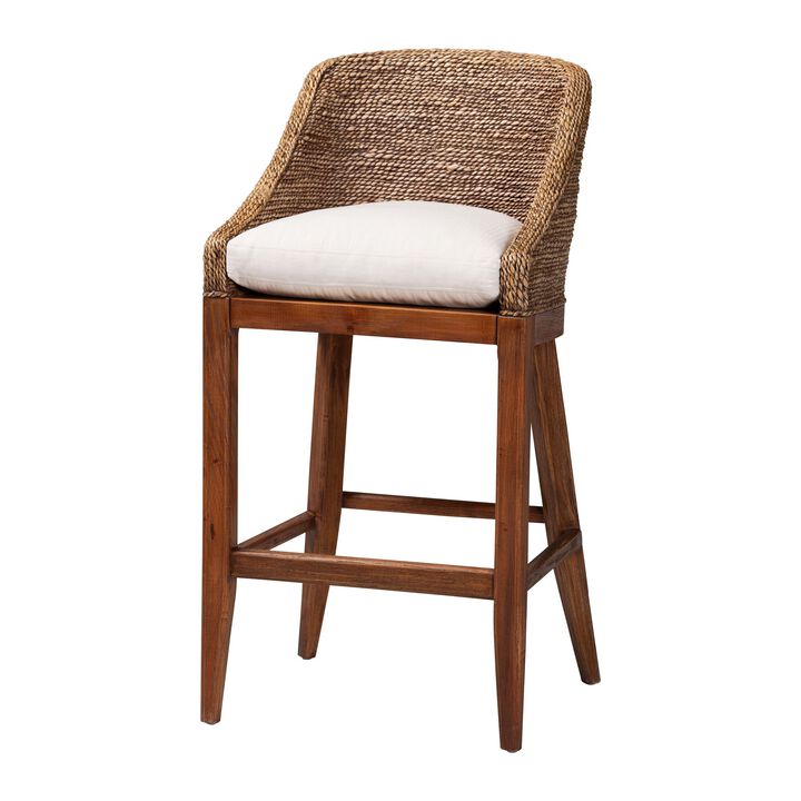 bali & pari Jasper Seagrass Bar Stool with Mahogany Wood Frame - Coastal Seating with Woven Wingback and Cushioned Seat for Bar Island or Lounge