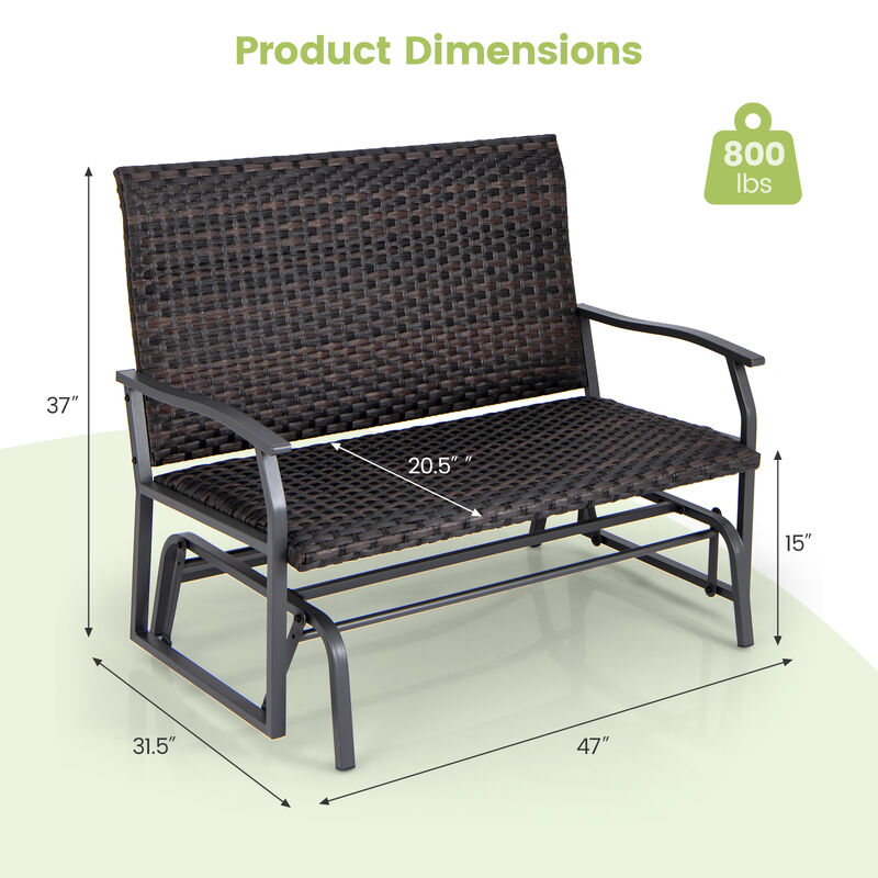 All Weather Outdoor 2-Person Swing Glider Bench with Quick Dry Foam Seat-Brown image number 3