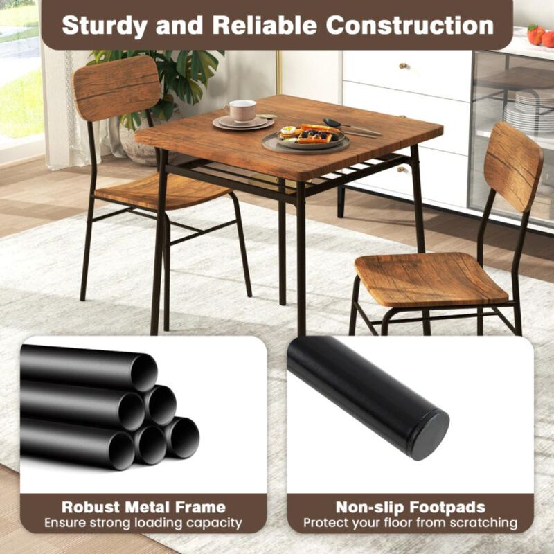 Hivvago 3 Pieces Dining Table Set for 2 Wood Square Table with Metal Frame