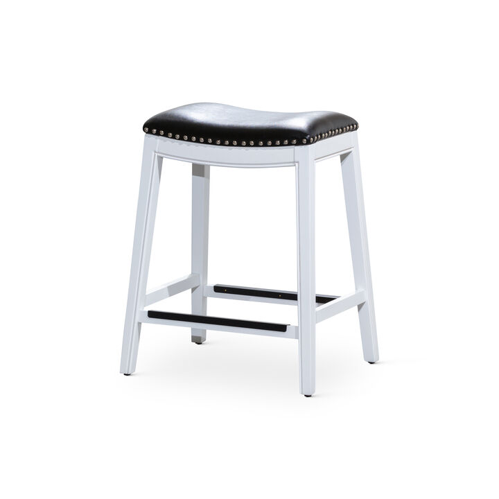 Streamdale 24" Counter Stool, White Finish, Black Leather Seat