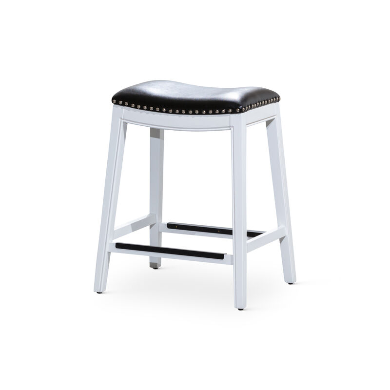 Streamdale 24" Counter Stool, White Finish, Black Leather Seat