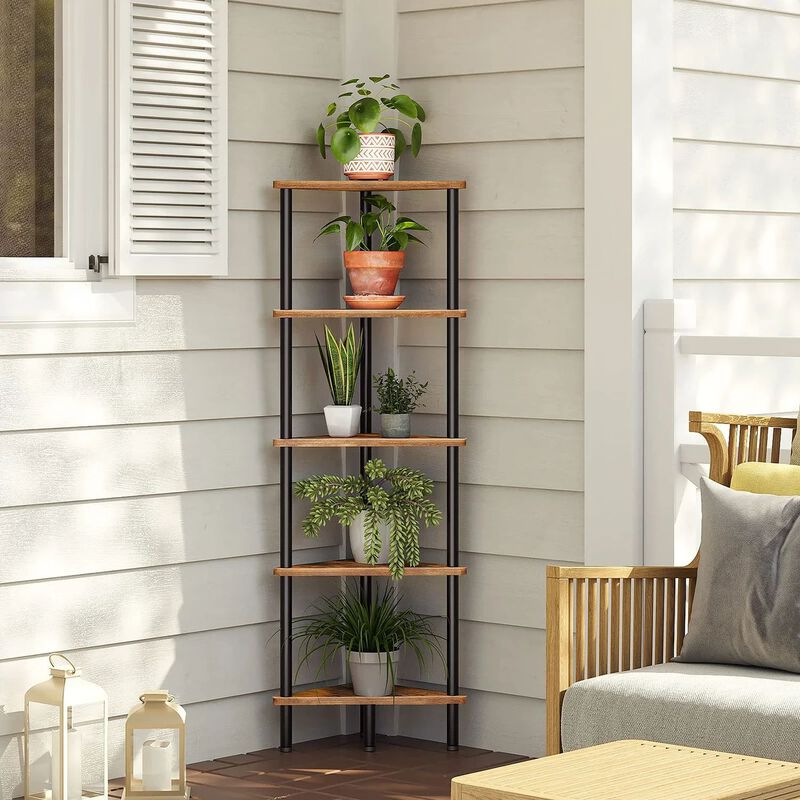 Industrial Style Corner Bookcase 5 Shelf Unit for Space Saving Storage image number 4