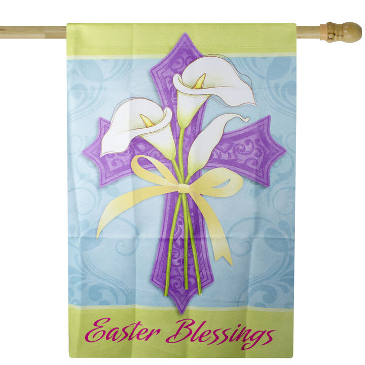 Easter Blessings Cross and Lilies Outdoor House Flag 28" x 40"