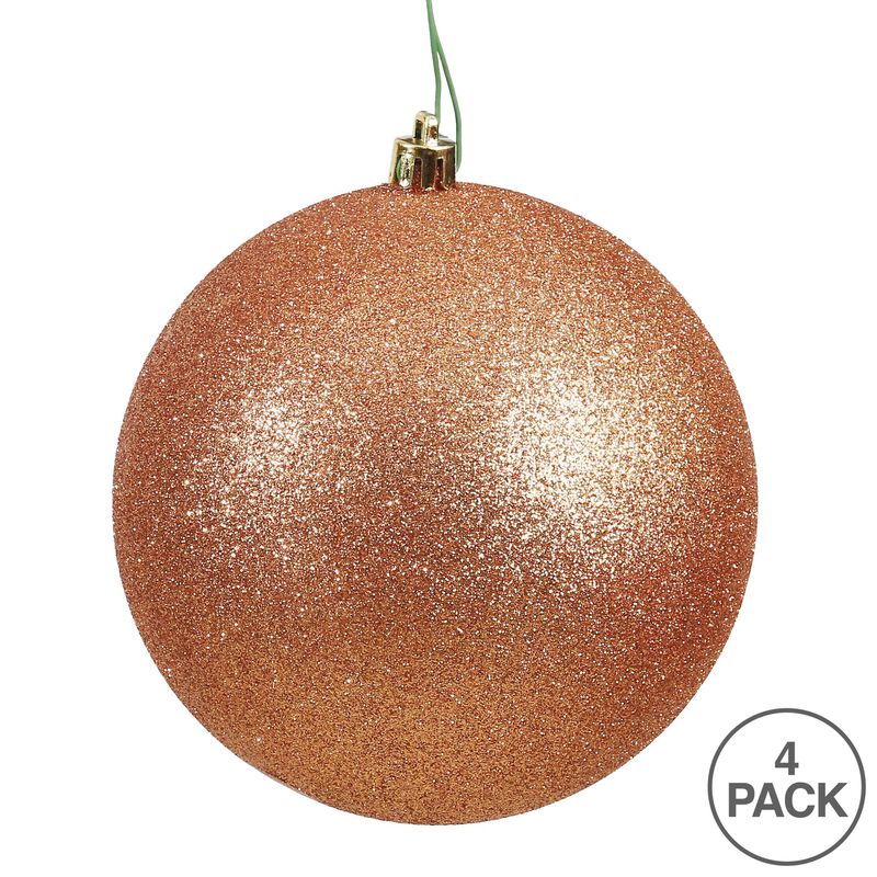 Vickerman N591558DG Glitter Ball Ornaments with Shatterproof UV Resistant, Pre-drilled Cap Secured & Green Floral Wire in 4 per Bag, 6", Rose Gold image number 2