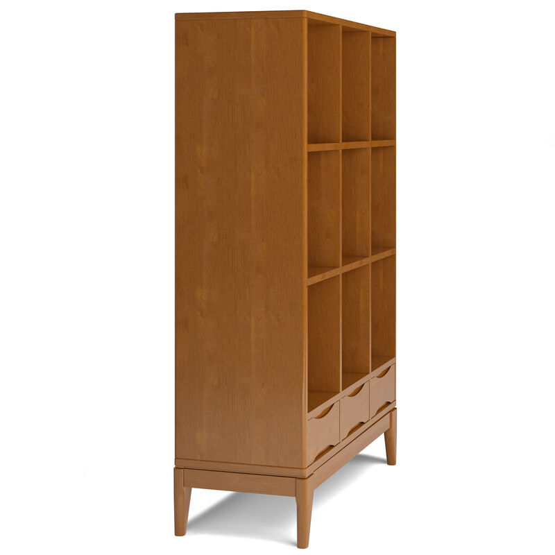 Harper SOLID HARDWOOD 58 inch x 42 inch Mid Century Modern Cube Storage Bookcase with Drawers in Teak Brown