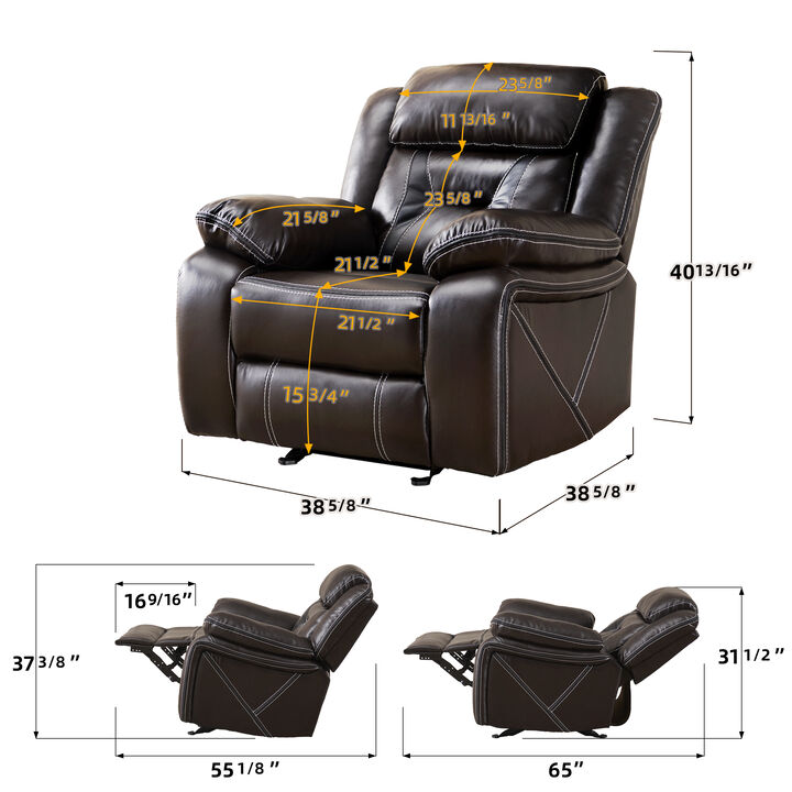 Reclining Brown Upholstered Manual Puller in Faux Leather - Comfortable and Stylish