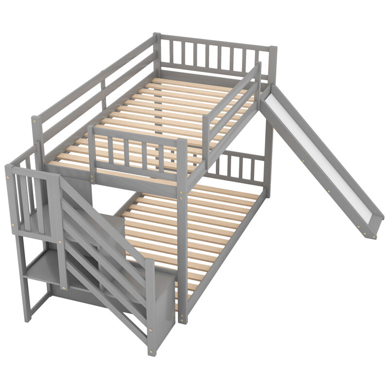 Twin Over Twin Bunk Bed With Convertible Slide And Stairway