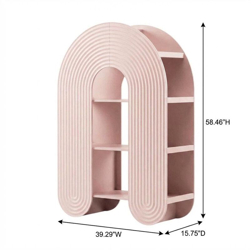 Red arched bookshelf with spacious shelves and nylon accents image number 3