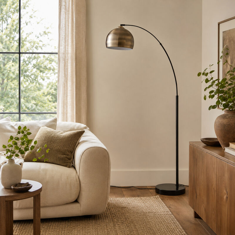Arquer Arc 68" Metal Floor Lamp with Bell Shade, Antique Brass image number 5