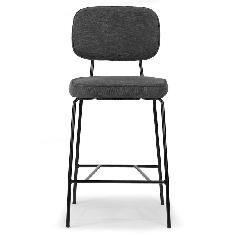 Glamour Home Set of 2 Avel Gray Fabric Counter Stool with Black Metal Legs