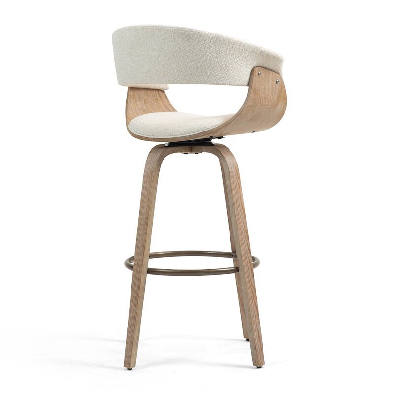 Glamour Home Berkeley Beige Upholstered Fabric Bar Stool with Natural Wood Accent Legs