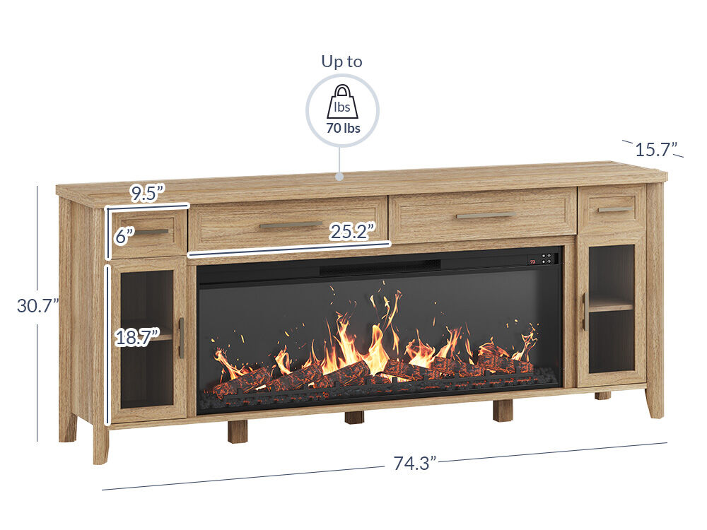 BELLEZE 74 Inch Rustic TV Stand with 48