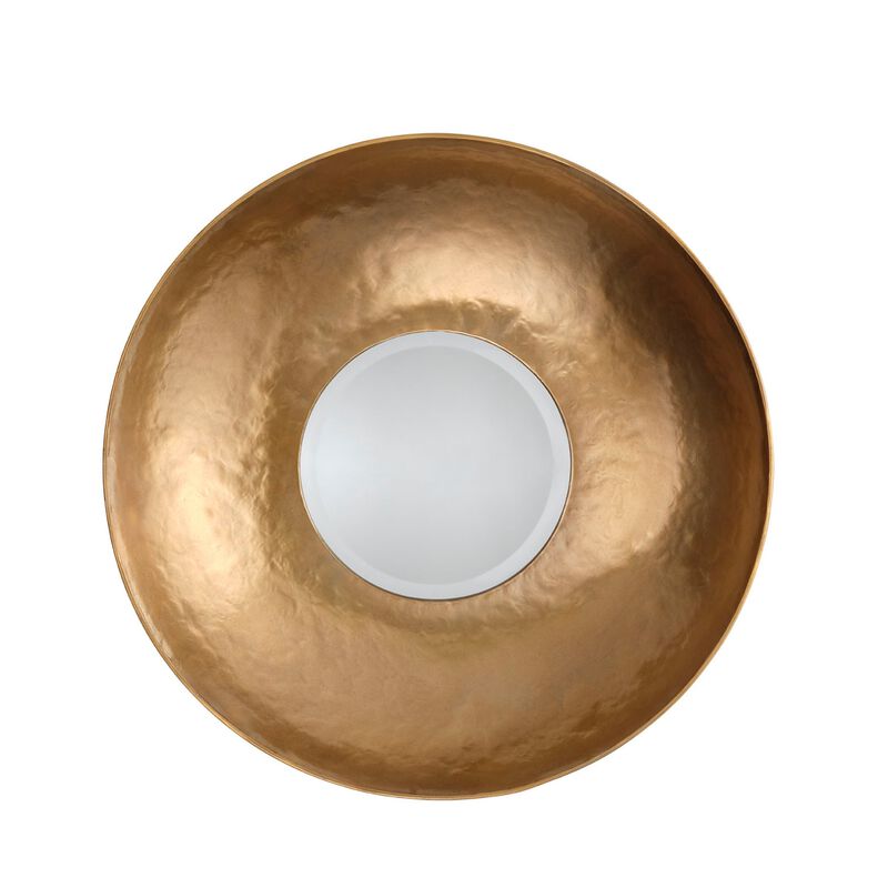 Rea Decorative Wall Mirror, 27 Inch Round Burnished Gold Frame - Benzara