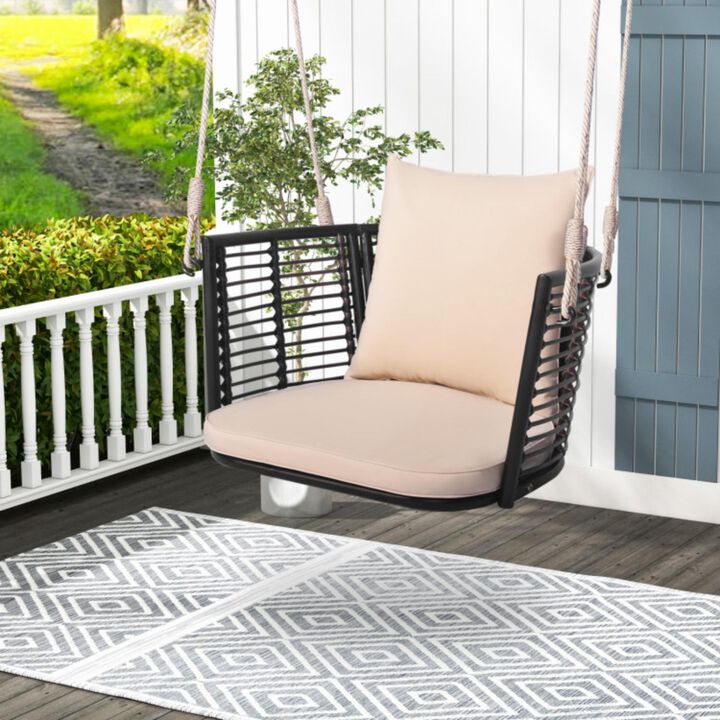 Hivvago Single Person Hanging Seat with Woven Rattan Backrest for Backyard