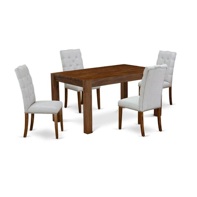 East West Furniture CNEL5-N8-05 5-Piece Dining Room Table Set- 4 Upholstered Dining Chairs with Grey Linen Fabric Seat and Button Tufted Chair Back - Rectangular Table Top & Wooden 4 legs - Antique Wa