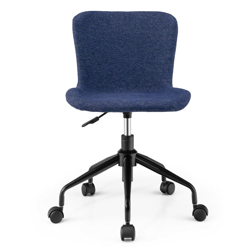Costway Mid Back Armless Office Chair Adjustable Swivel Linen Task Chair Blue