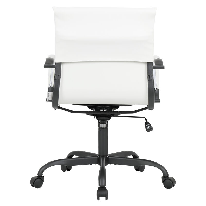 LeisureMod Harris Faux Leather Office Chair, Adjustable Height and Swivel Seat with Black Iron Frame, Modern Conference Seating for Home or Office