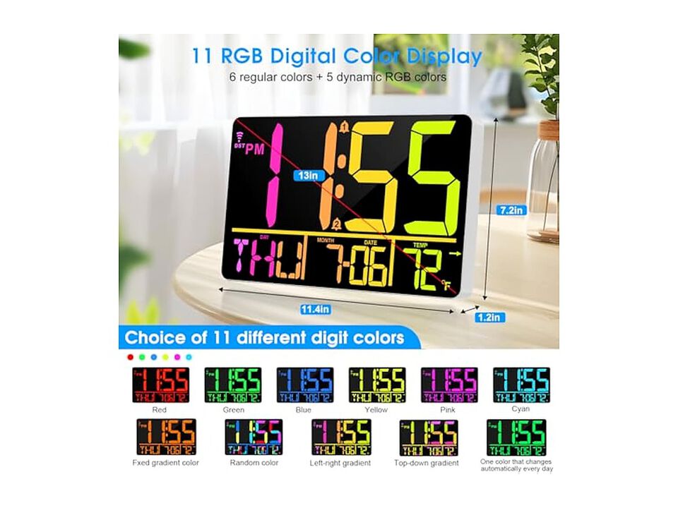 Bluetooth Auto Sync Digital Alarm Remote Wall Clock 13 Inch Living Room Decor