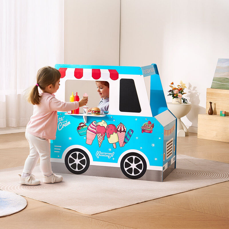 Kids Wooden Ice Cream Cart Playset, 20+ PCS Pretend Play Truck with Accessories image number 1