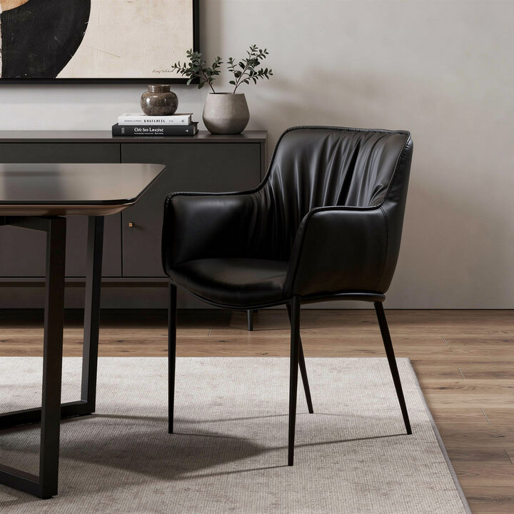 HomeRoots Black Faux Leather and Steel Dining Arm Chair