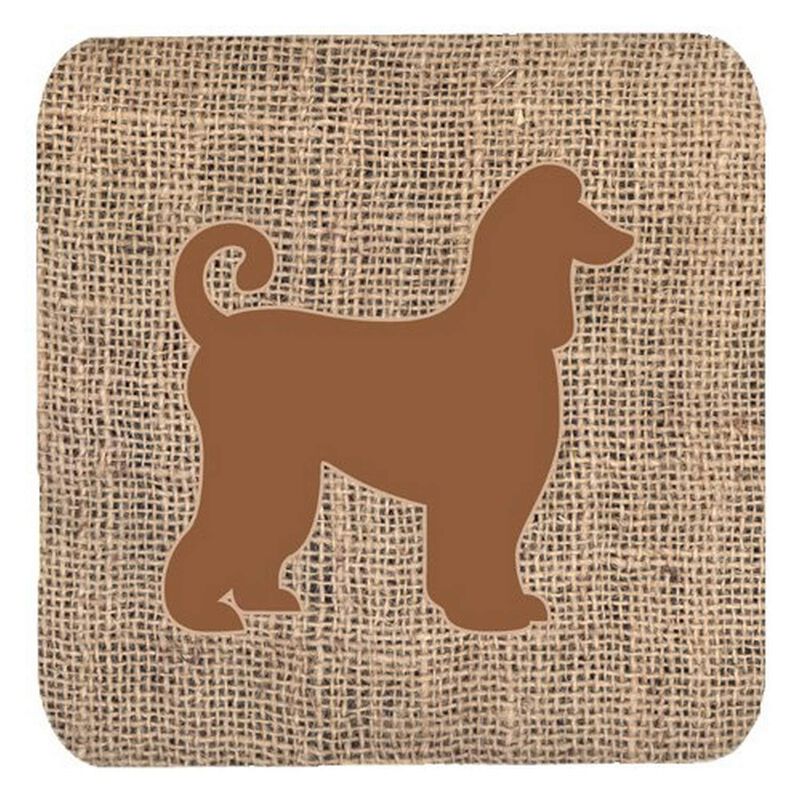 Caroline's Treasures BB1066-BL-BN-FC Afghan Hound Burlap and Brown Foam Coasters (Set of 4), 3.5 H x 3.5 W, Multicolor