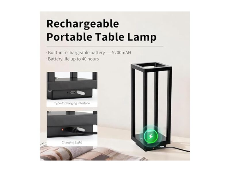 Rechargeable Cordless Waterproof Table Lamp For Patio Outdoor 5200mAh Black image number 2