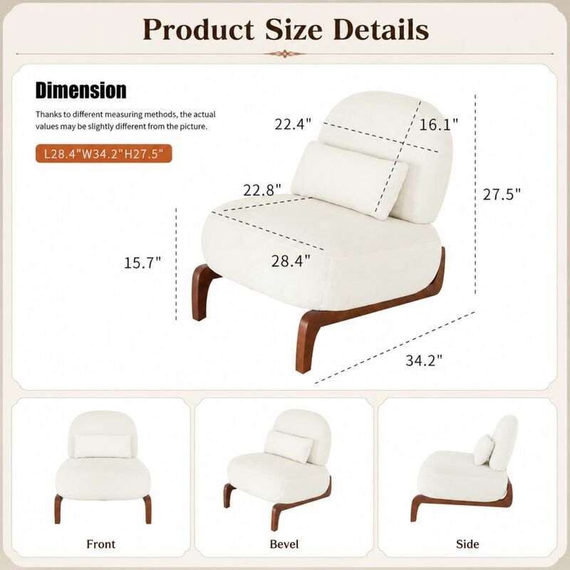 GOODSILO Armless Accent Chair with Plush Cushion and Solid Wood Legs, Soft Upholstered Seating for Living Room Bedroom Apartment Balcony Waiting Room image number 1