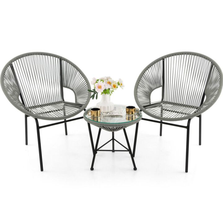 Hivvago 3 Pieces Patio Acapulco Furniture Bistro Set with Glass Table