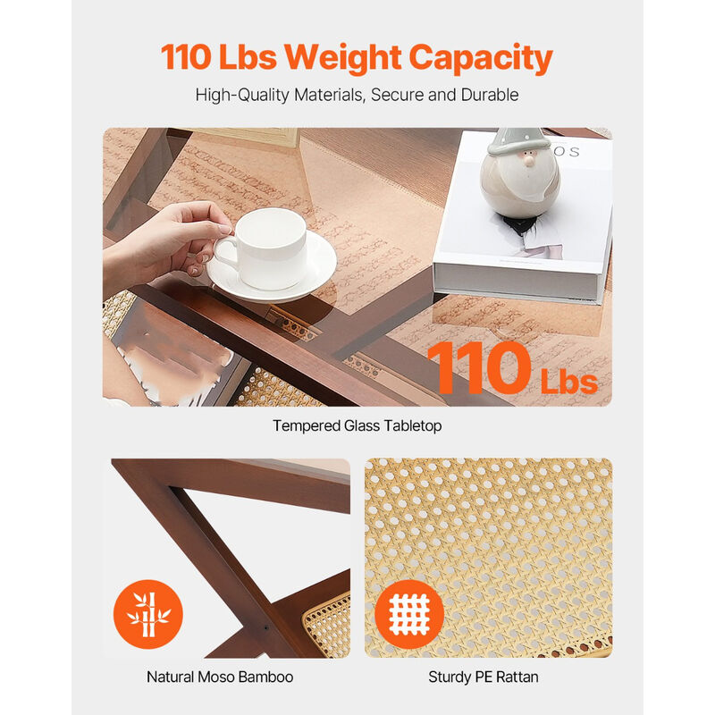 Modern Storage Mid Century Coffee Table with WickerLegs for Living Room