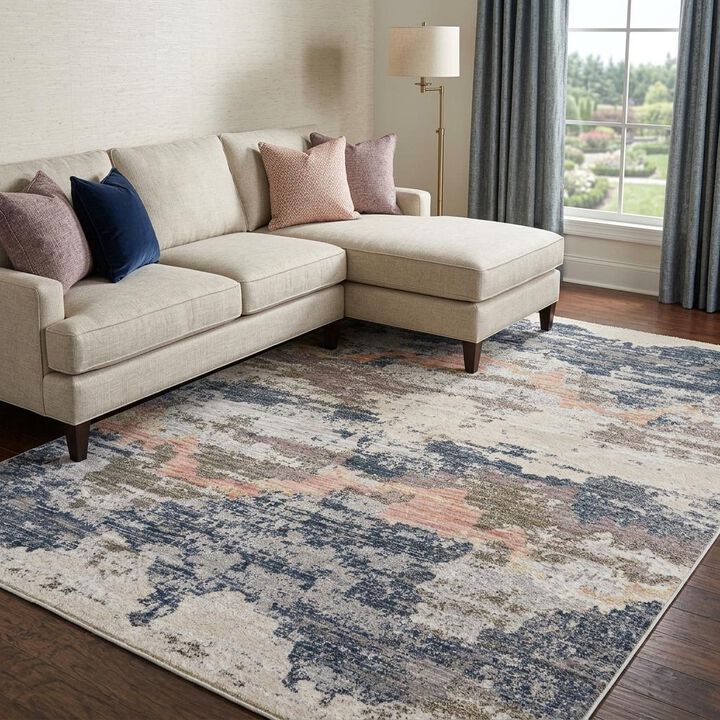 HomeRoots 8' X 10' Blue and Ivory Abstract Non Skid Area Rug