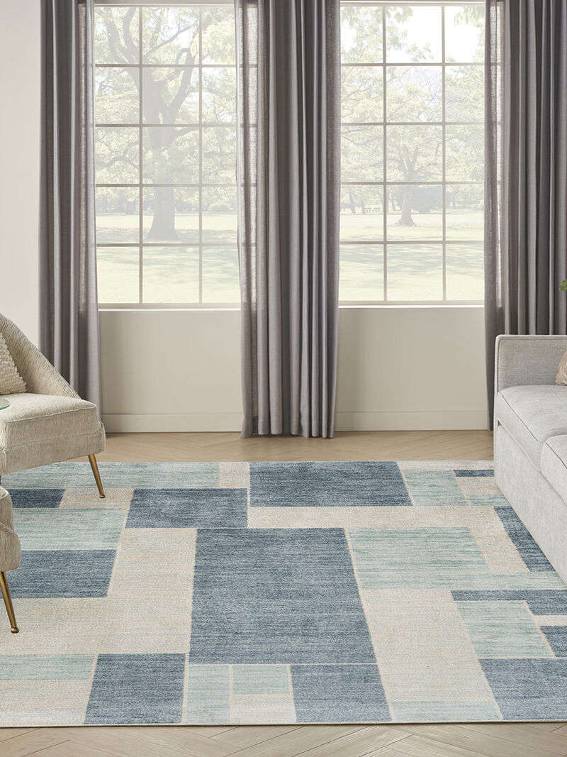 Astra Machine Washable ASW09 Blue/Ivory 9' x 12' Rug