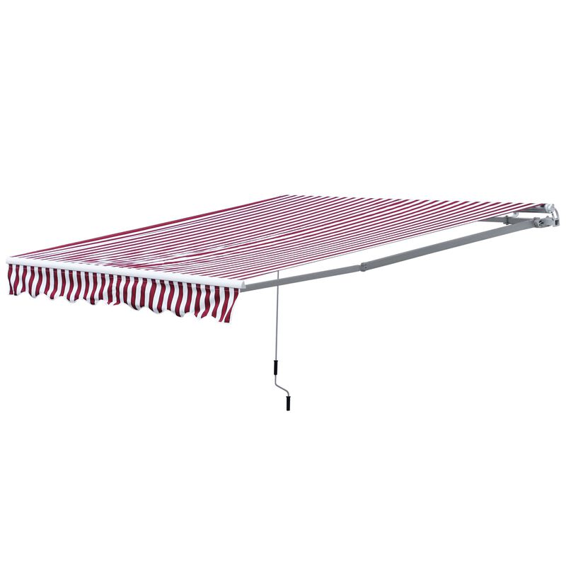 10' x 8' Manual Retractable Awning Sun Shade Shelter for Patio Deck Yard with UV Protection and Easy Crank Opening, Red Stripe image number 1